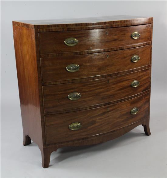 An early 19th century mahogany bow front chest, W.3ft 3in.